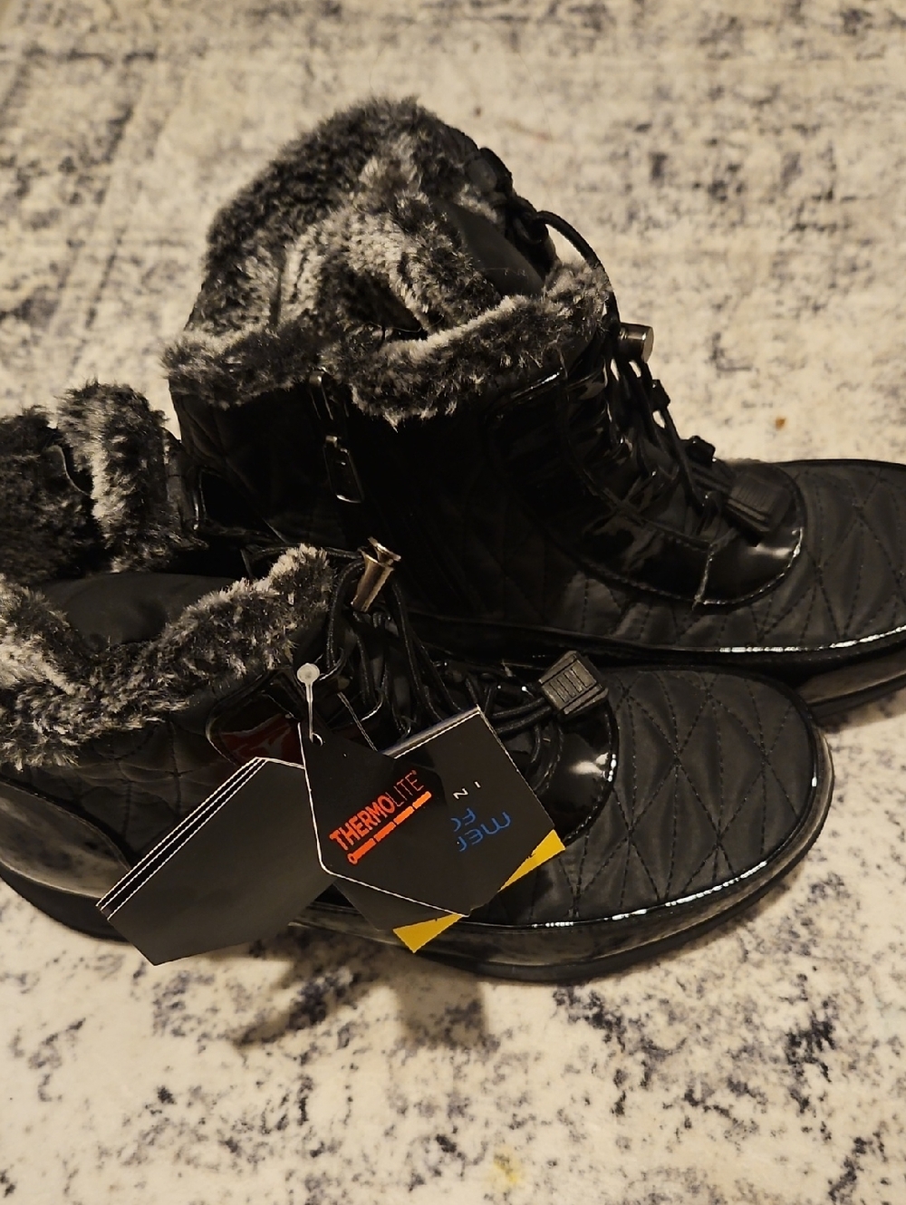 Khombu Black Quilted Faux-Fur Lace-Up Winter Boots